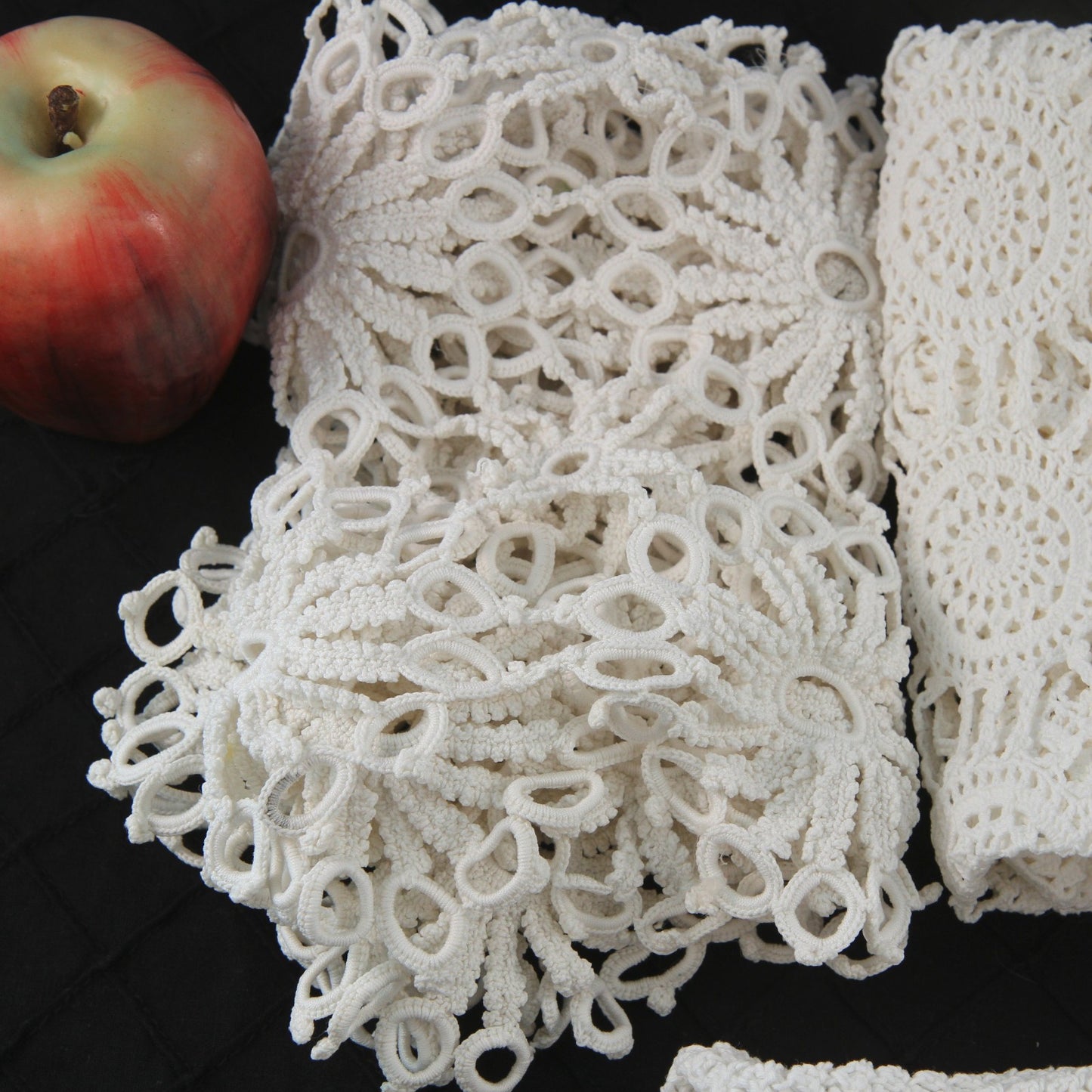 Four Large Heavy Crochet Pieces Runner Decor