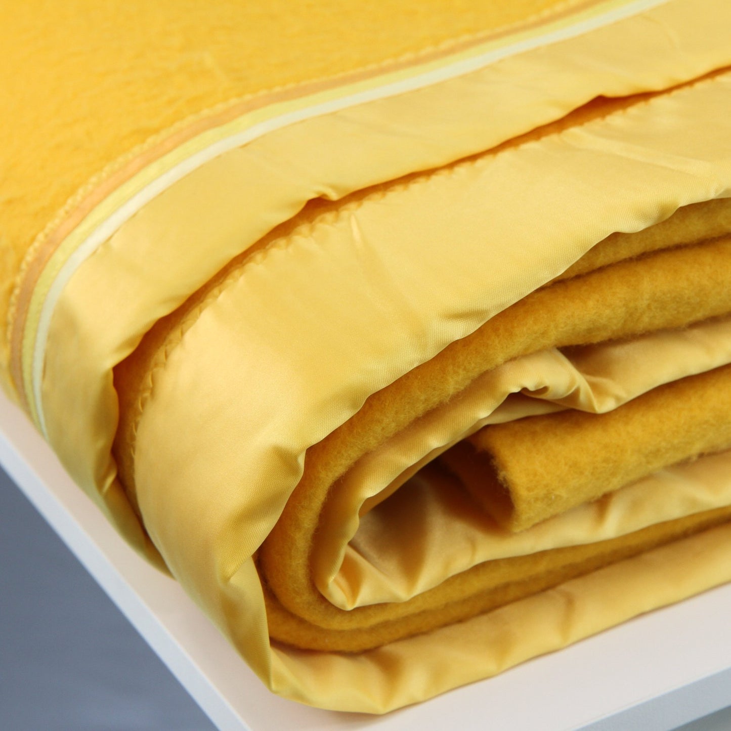 Vintage JC Penney Yellow/Gold Blanket 3 Stripe Faux Piped Binding  88"W X 90"L