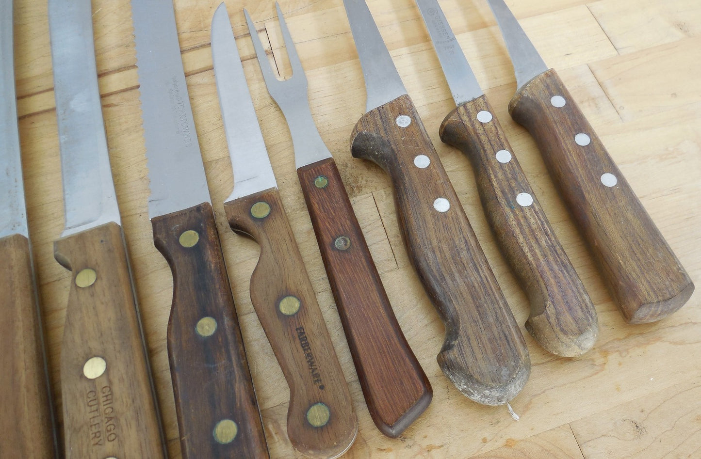 22 Lot Vtg. Wood Handle Kitchen Chef Knives Ekco Hanford Robeson Chicago Giesser