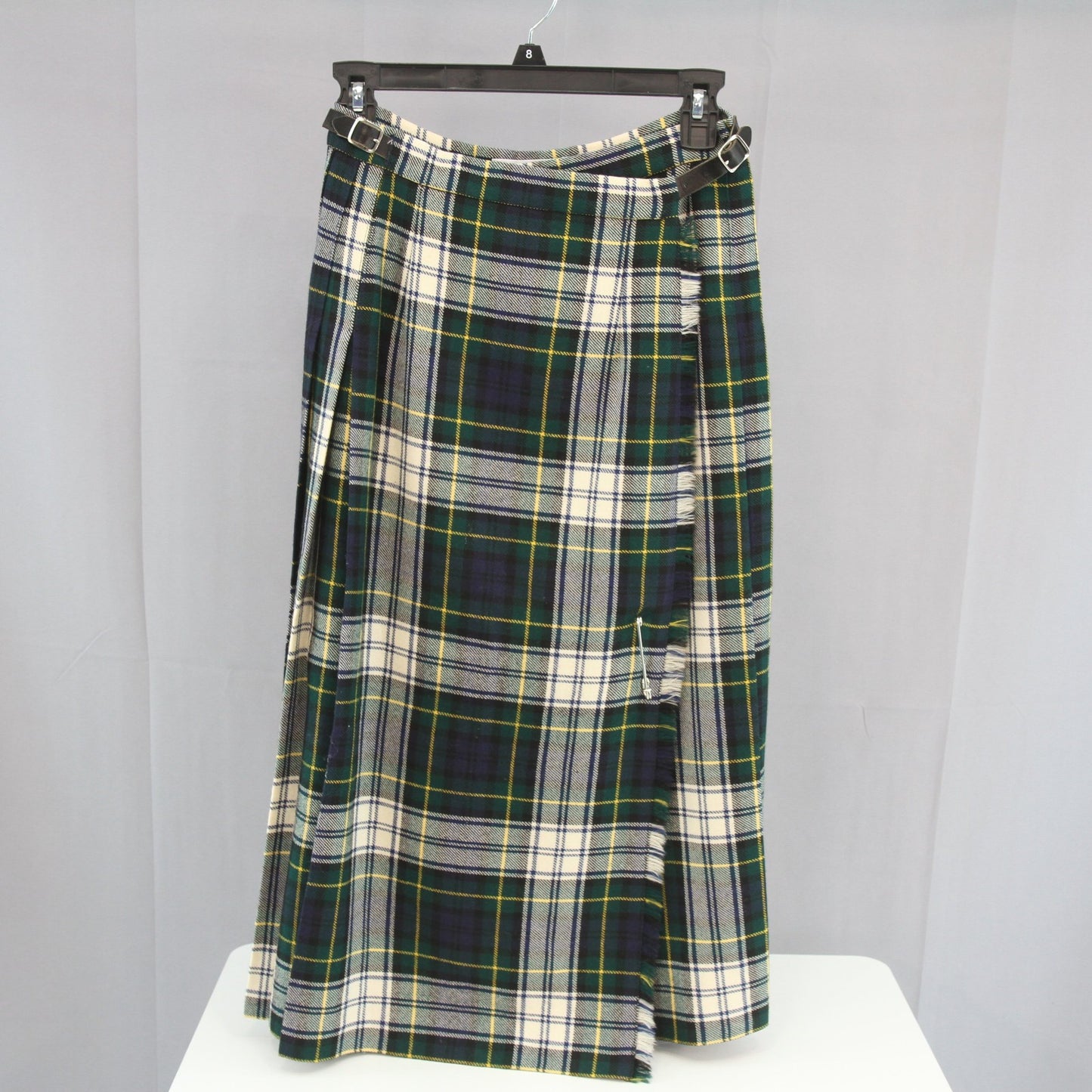 Laird-Portch Gordan Tartan Plaid Skirt Pleated Flat Front Leather Belt Waist 24"