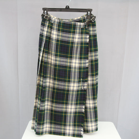 Laird-Portch Gordan Tartan Plaid Skirt Pleated Flat Front Leather Belt Waist 24"