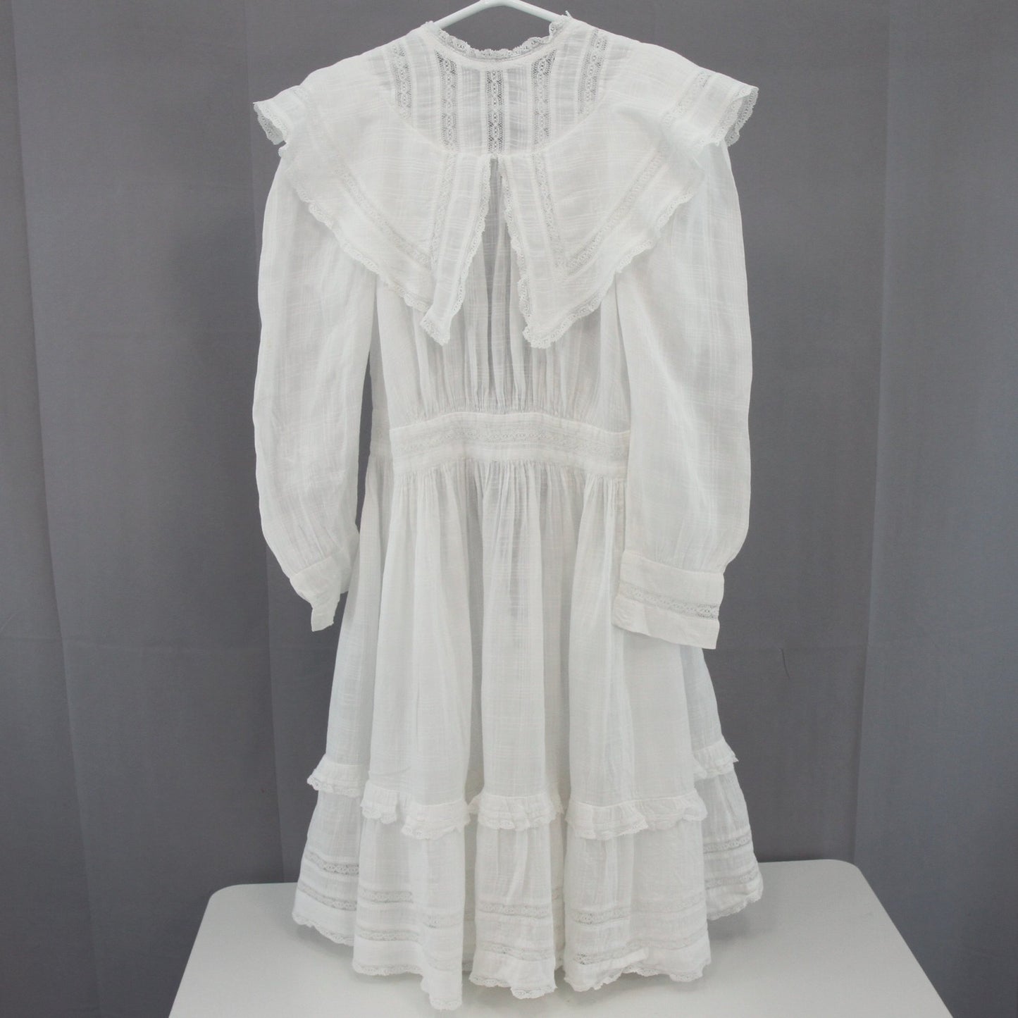 Vintage Childs White Dress Hand Made Lace Inserts Long Sleeves