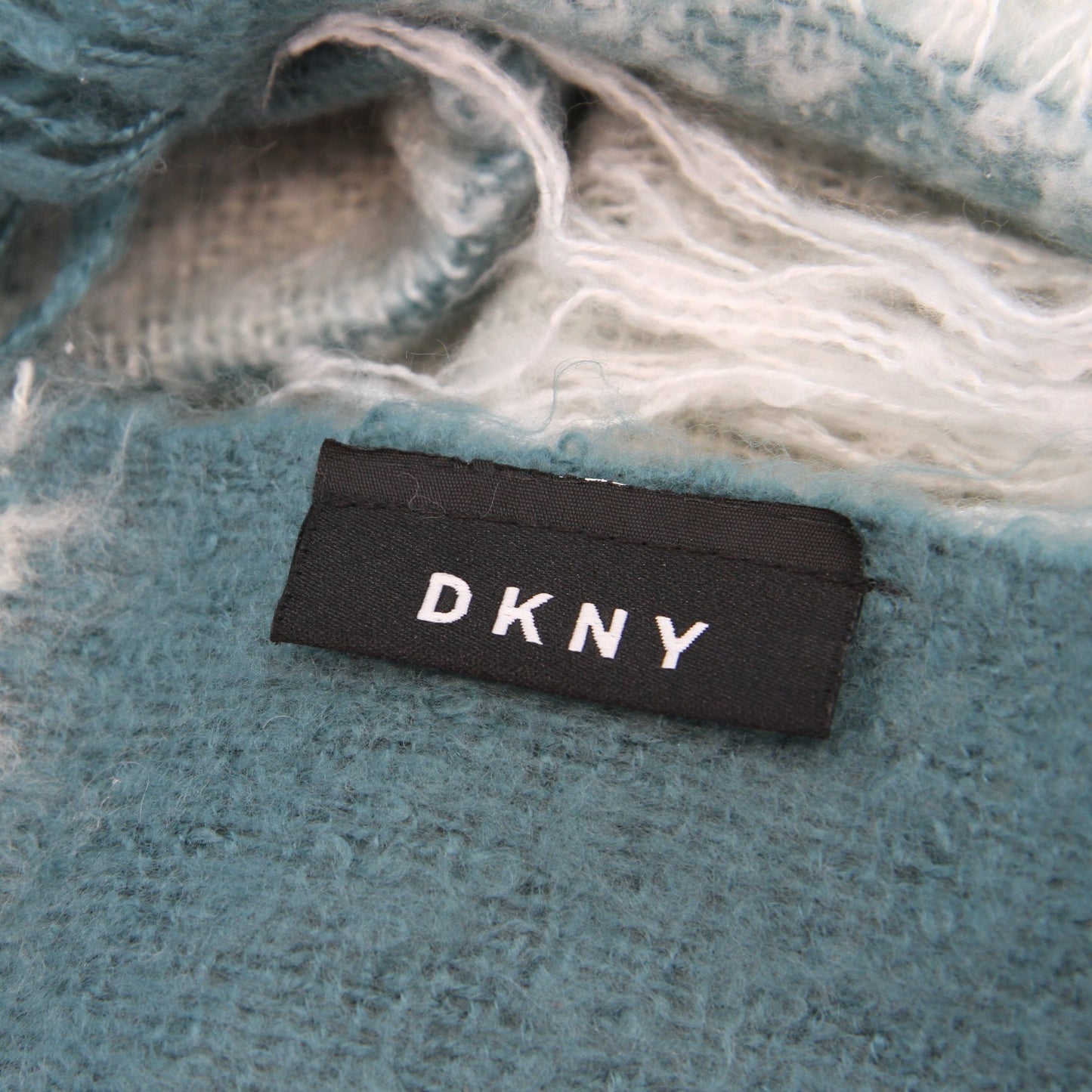 DNKY Fringed Throw Teal White Gray Checked Acrylic 52W X 60L
