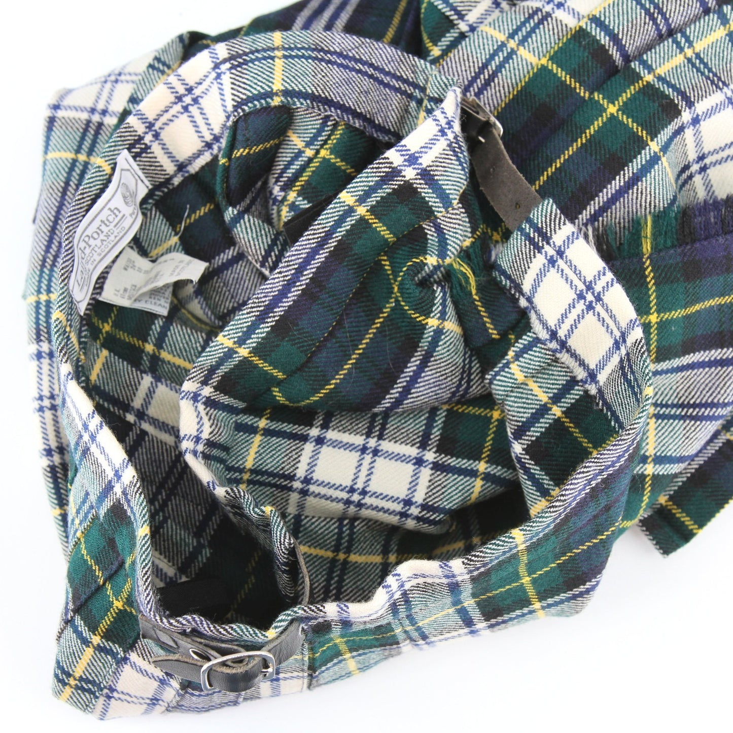 Laird-Portch Gordan Tartan Plaid Skirt Pleated Flat Front Leather Belt Waist 24"