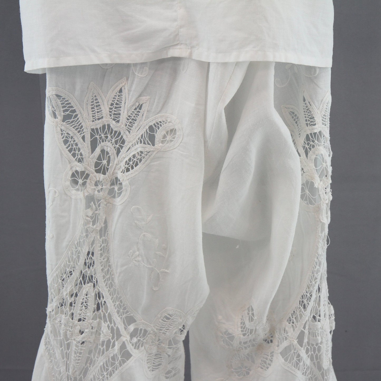 White Linen Womens Pant Suite, Matching Separates, Battenberg Lace