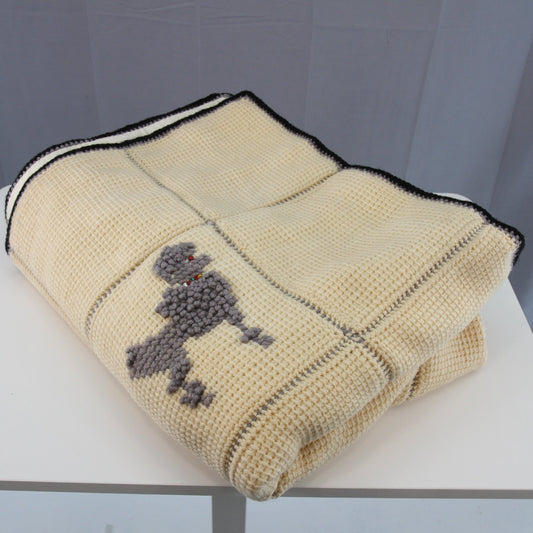 Vintage Handmade Knitted Embroidered Nine Poodles Bedcover Fully Lined 51W x 78L