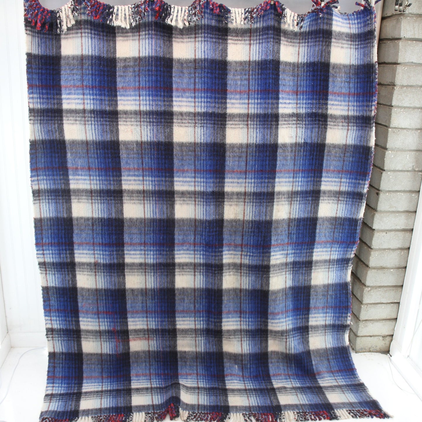 Vintage Unbranded Heavy Reversible Tartan Blanket Acrylic/Cotton Blend 61X78
