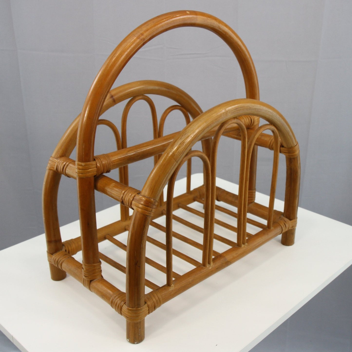 Vintage Rattan Magazine Rack Mid Century Modern 17 1/2L X 15 1/2H X 9 1/4W