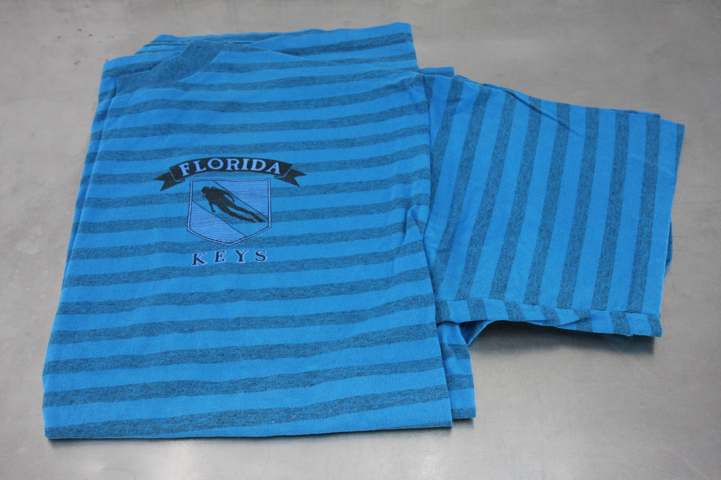 Vintage Florida Keys Tee Shirt Blue Stripes Scuba Diver XL
