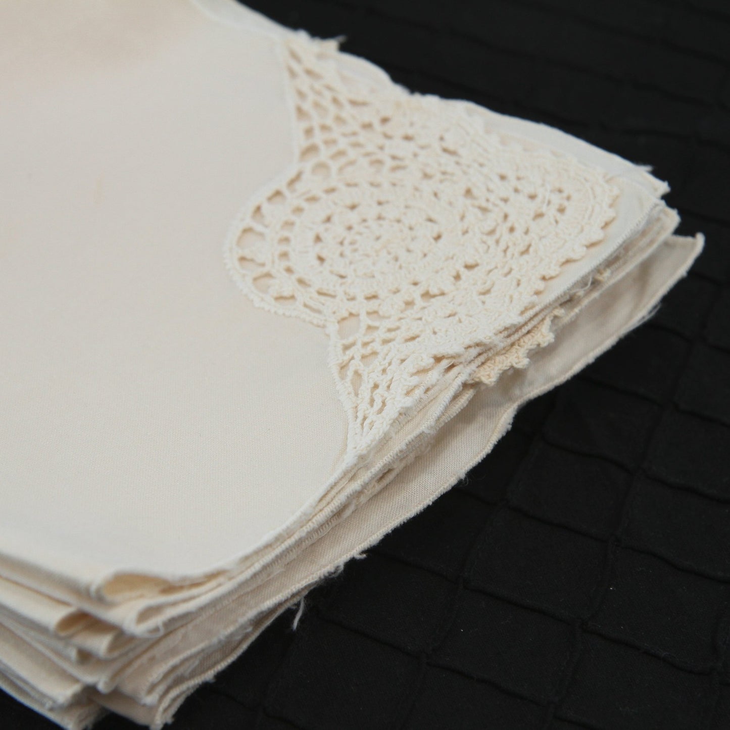 Set 8 Neutral Bone Linen Cloth Napkins With Corner Crochet 16"