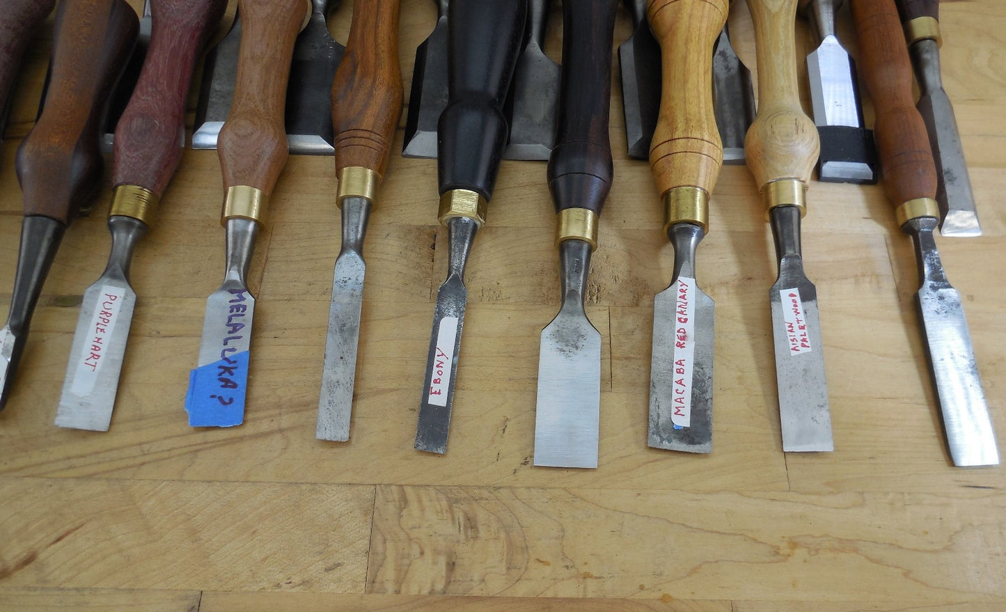 Estate 30 Vtg. Lot Tang Wood Chisels Bench With Custom Steve Wus Wood Handles