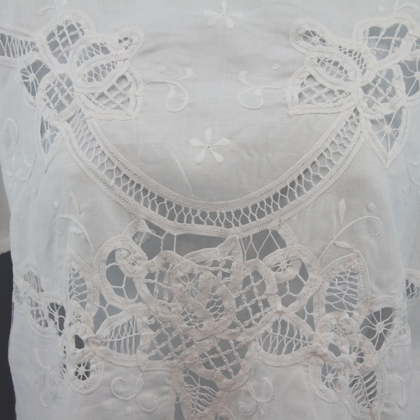 White Linen Womens Pant Suite, Matching Separates, Battenberg Lace
