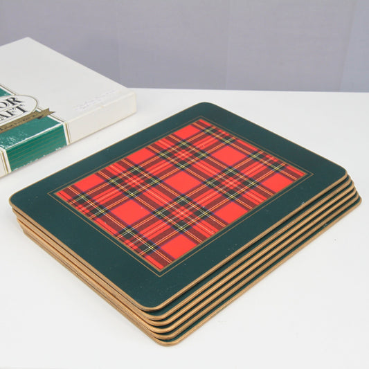 Manor Craft 6 Place Royal Stewart Tartan Plaid Place Mats Vinyl Tops Cork Backs