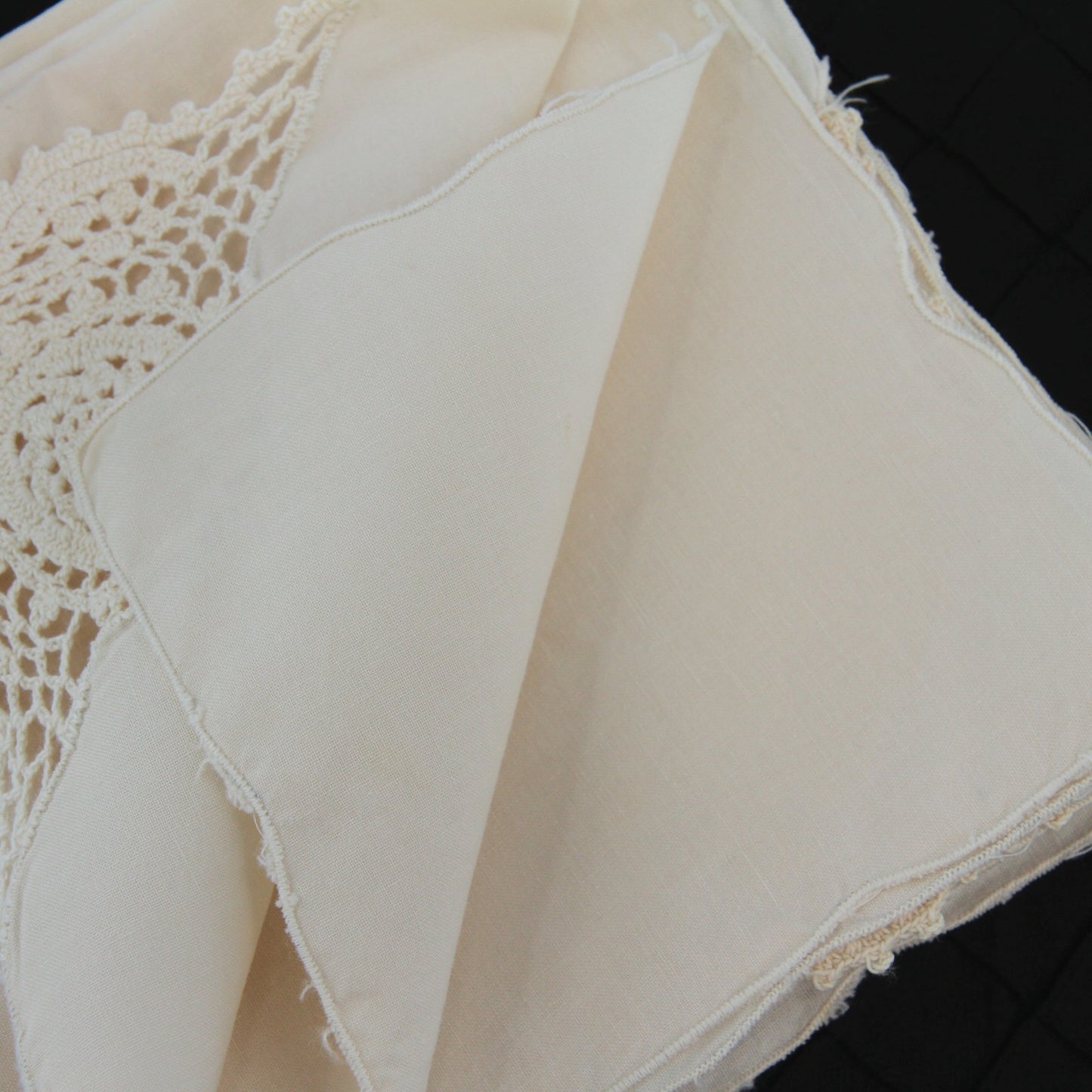 Set 8 Neutral Bone Linen Cloth Napkins With Corner Crochet 16"