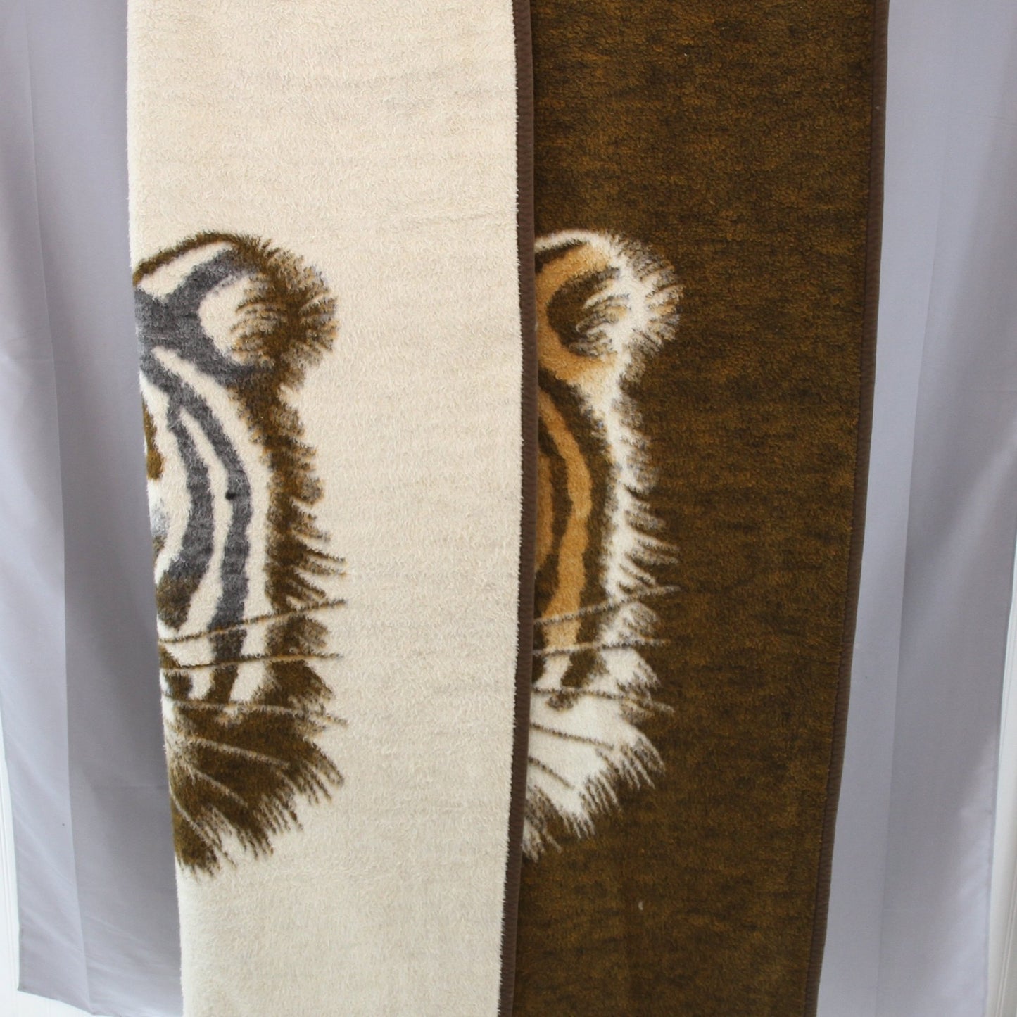 Vintage Safari Weavers Tiger Head Plush Blanket Throw West Germany 55W X 70L