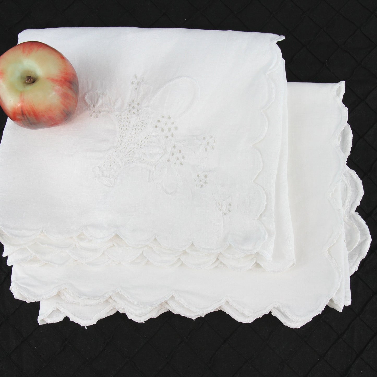 Pair Vintage Linen Table Runners Satin Stitch Baskets Butterflys Embroidered 42"