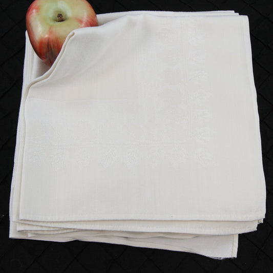 Vintage Set 6 Bone Neutral Large Damask Dinner Napkins Leaves Design 18"