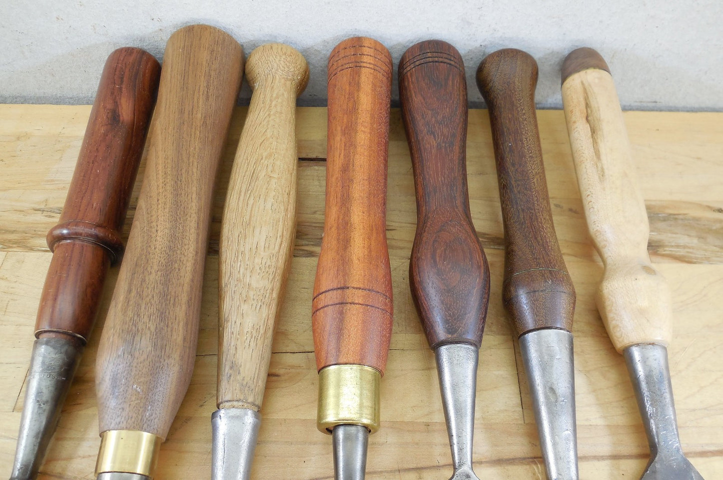 Estate Vtg. 7 Lot Wood Chisels 1"  1-1/4"  1-1/2"  Custom Steve Wus Wood Handles