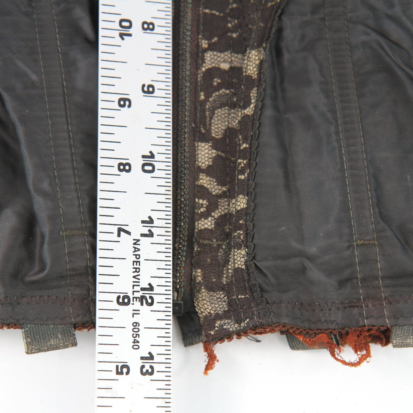 Vintage Circus Dancer Black Lace Bustier 32C Dee Zipper Hooks Metal Stays