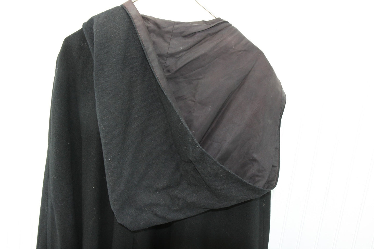 Vintage Hand Sewn Black Wool Cloak Satin Lined Theatre Stage Costume