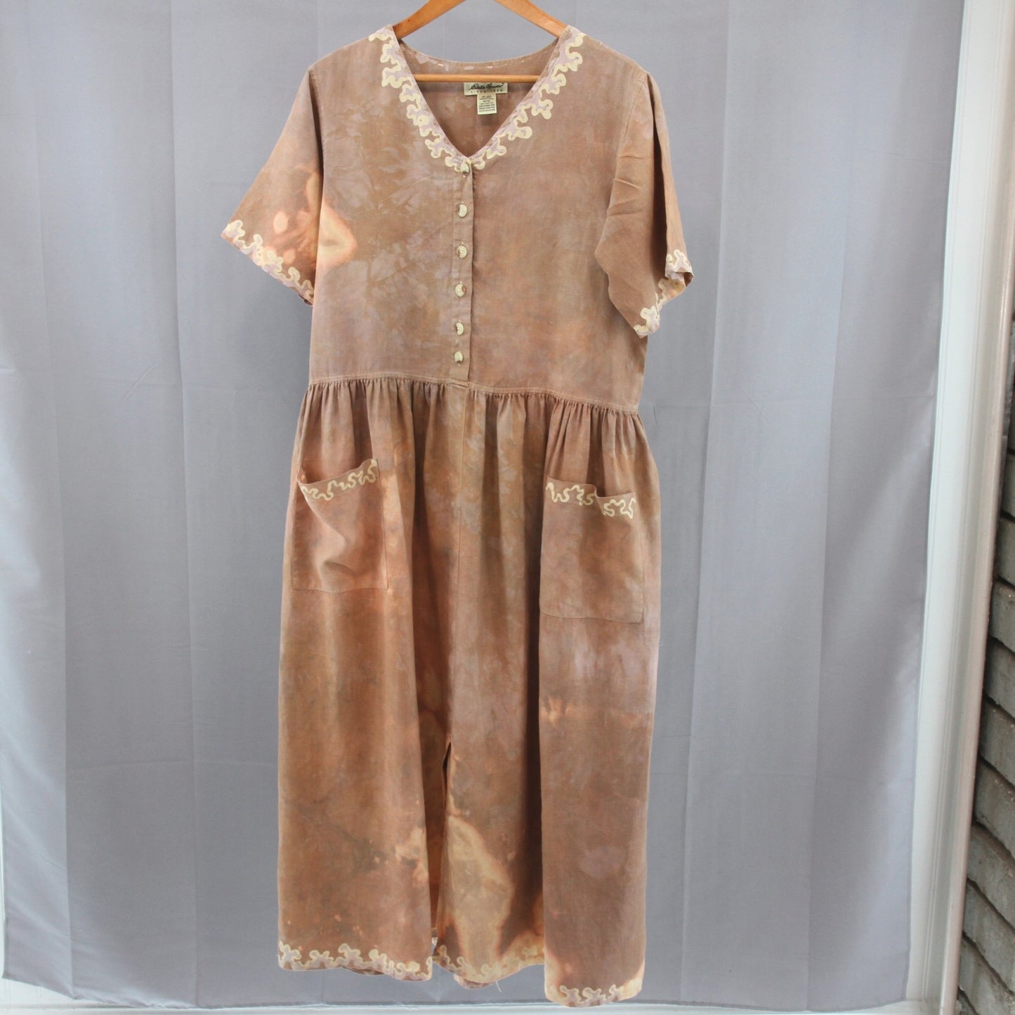 Vintage Eddie Bauer Womens Tied Dye Linen Dress Drop Waist Hong Kong M/M
