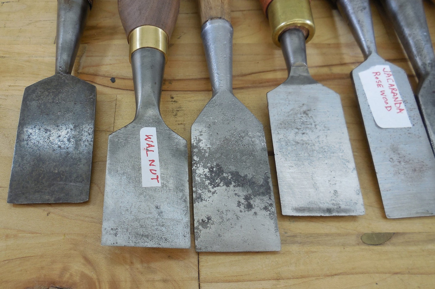 Estate Vtg. 7 Lot Wood Chisels 1"  1-1/4"  1-1/2"  Custom Steve Wus Wood Handles