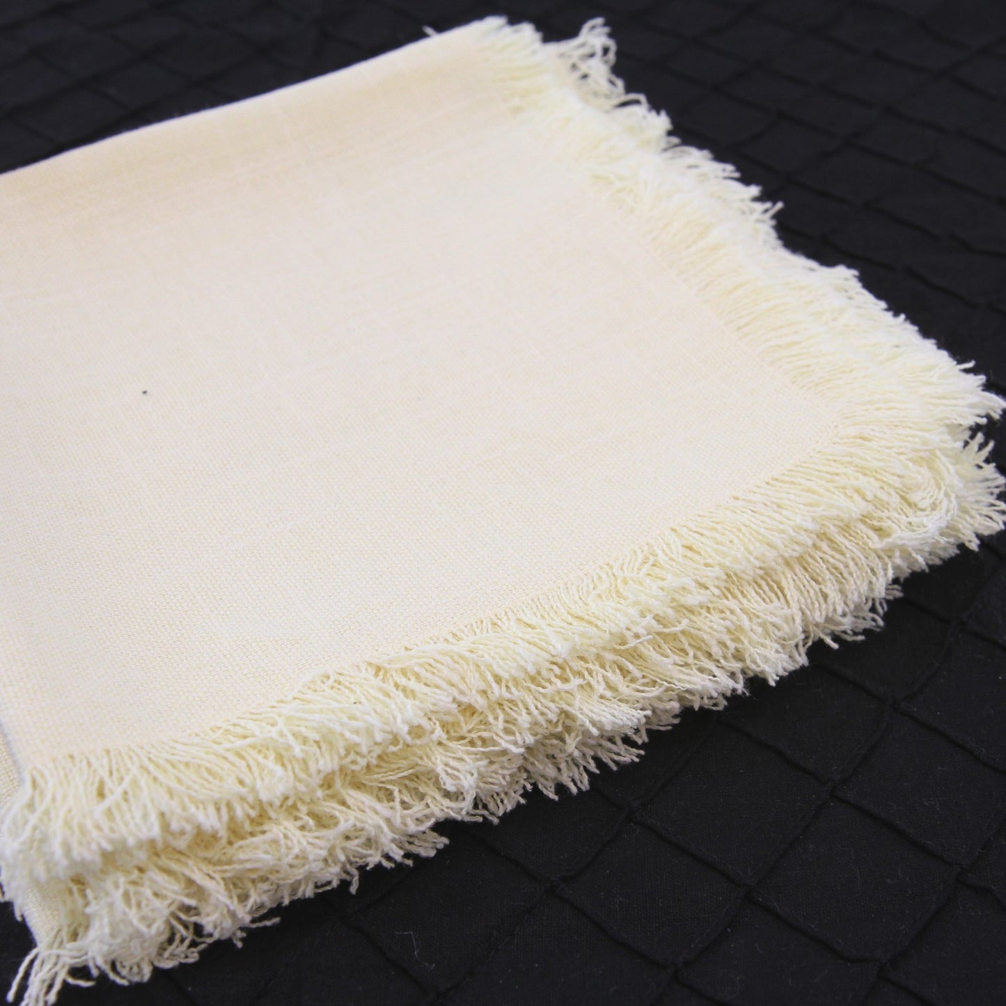 Set 8 Vintage Yellow Linen Napkins Fringe Edge 16" Square