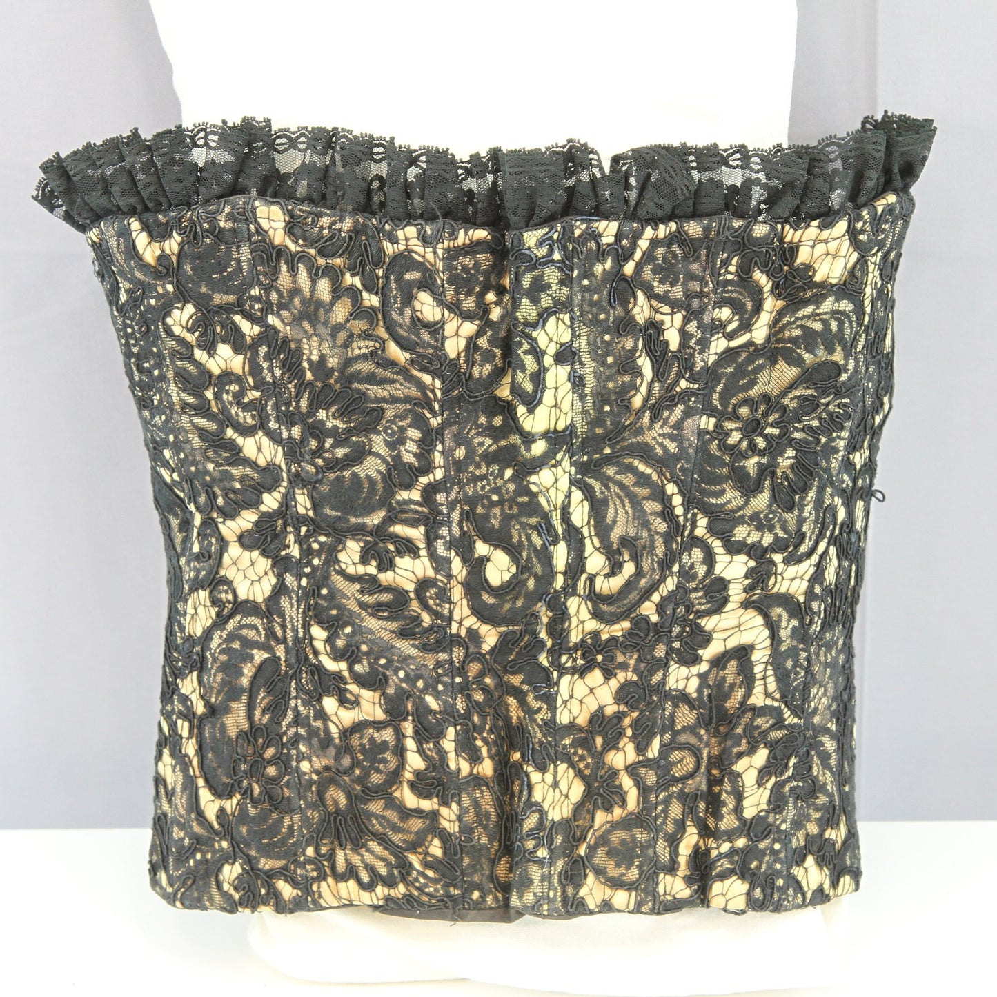 Vintage Mid Century Black Lace Satin Circus Performer Bustier