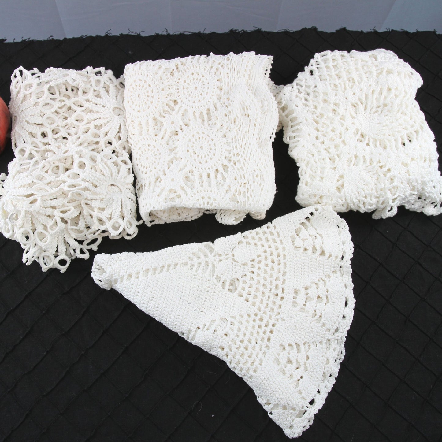 Four Large Heavy Crochet Pieces Runner Decor
