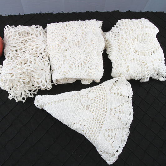 Four Large Heavy Crochet Pieces Runner Decor
