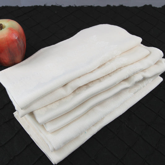 Six Elegant Damask Dinner Napkins Bone w/Leaves Design 18" MCM