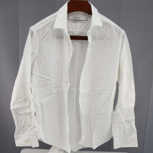Pair Calvin Klein Mens SlimFit Stretch White Cotton/Spandex Dress Shirt 17 34/35