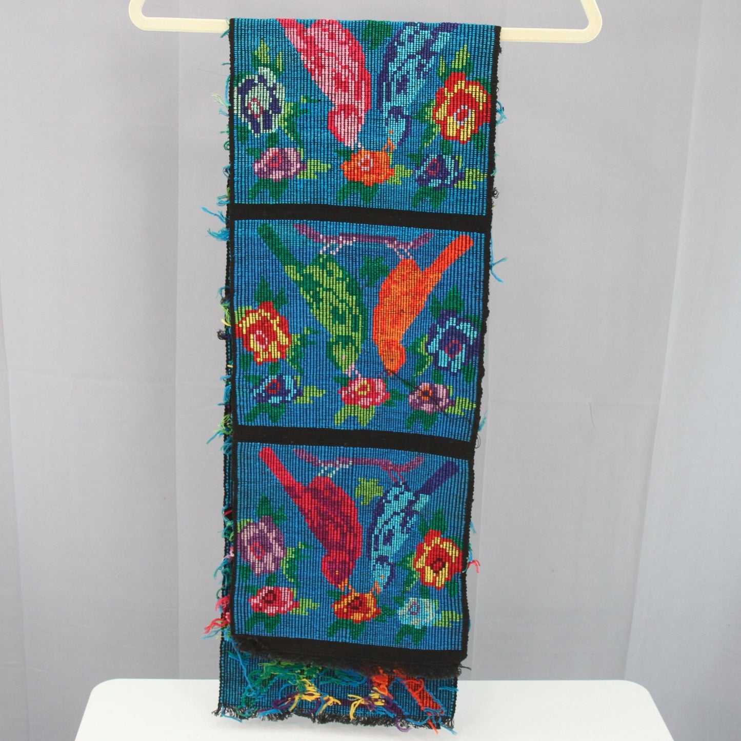 Vintage Ukrainian Woven Embroidered Table Runner Birds and Flowers