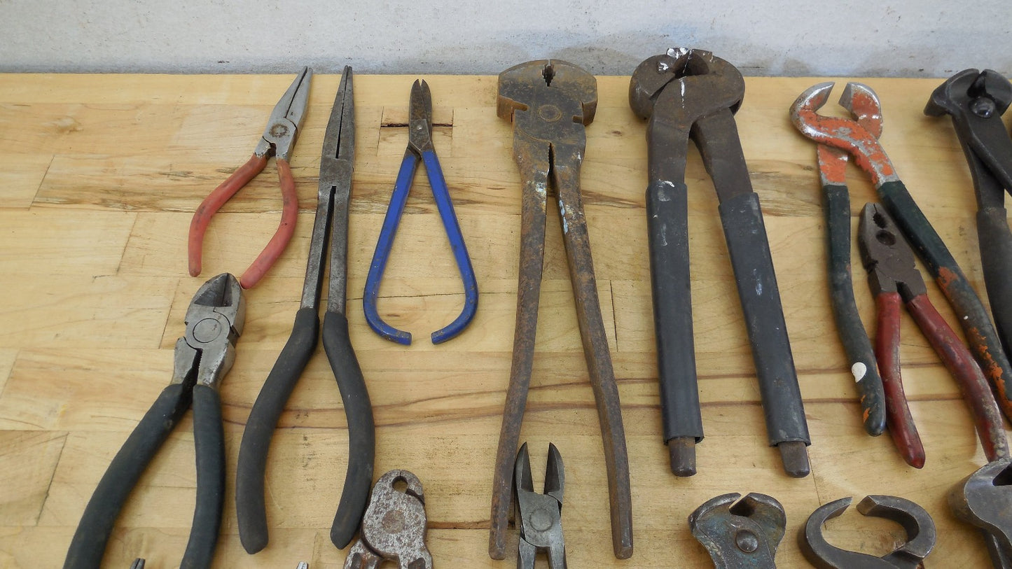 Estate 29 Lot Tools Vtg. Pliers Nippers Needle Nose Dykes Wire Cutters Etc.