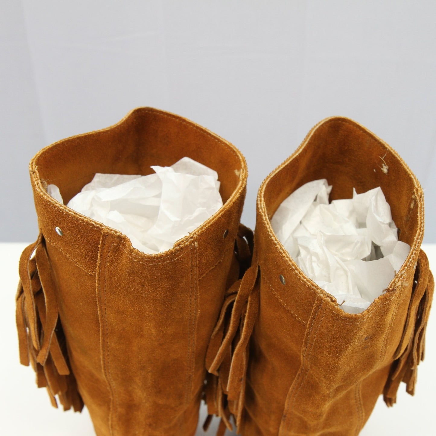 Vintage Minnetonka Womens Fringed Leather Mid Calf Moccasin  Boots Size 9