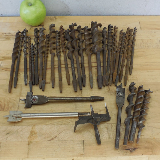 Mixed Maker 32 Lot Vtg. Auger Drill Bits Hole Saw Irwin Adjustable No. 22 MF 838