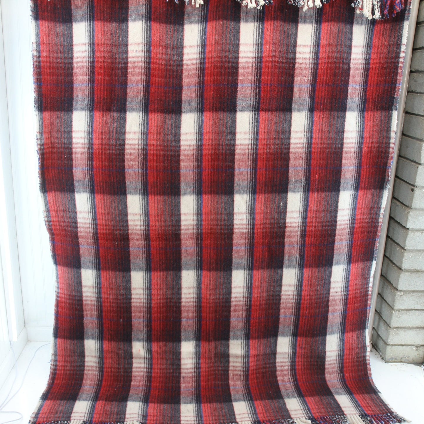 Vintage Unbranded Heavy Reversible Tartan Blanket Acrylic/Cotton Blend 61X78