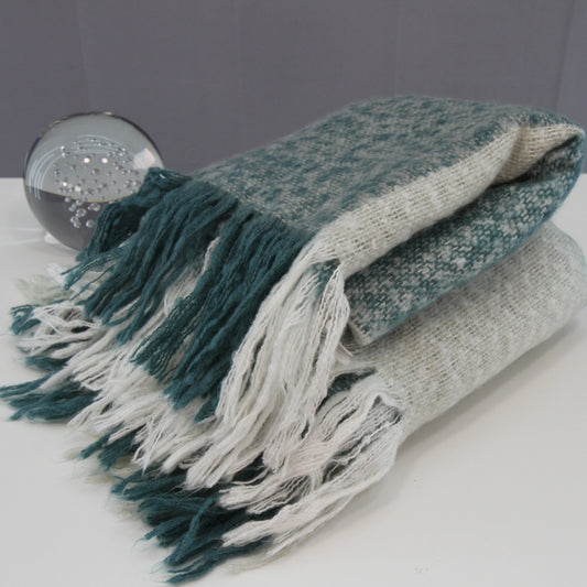 DNKY Fringed Throw Teal White Gray Checked Acrylic 52W X 60L