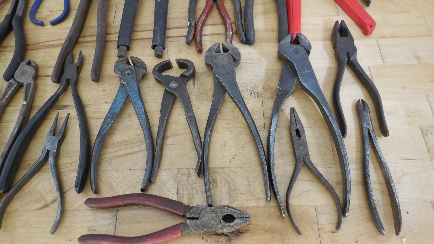 Estate 29 Lot Tools Vtg. Pliers Nippers Needle Nose Dykes Wire Cutters Etc.