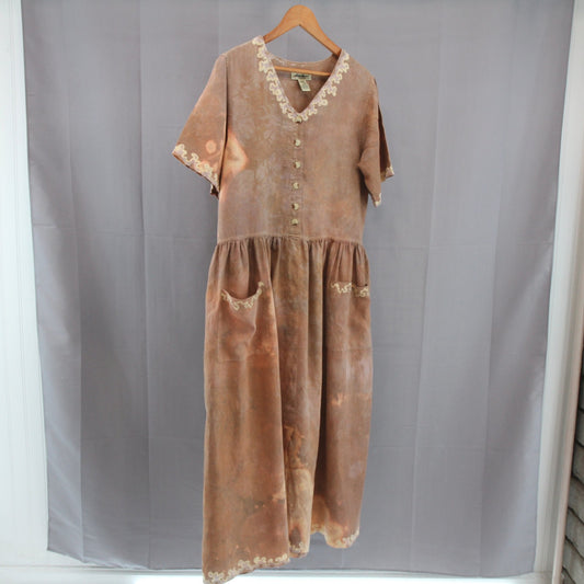 Vintage Eddie Bauer Womens Tied Dye Linen Dress Drop Waist Hong Kong M/M
