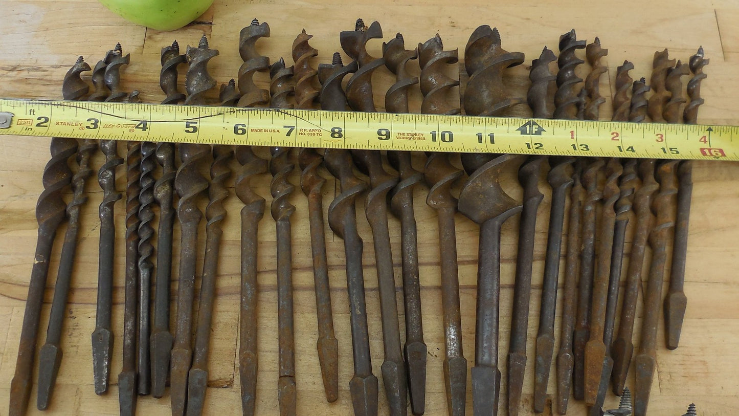 Mixed Maker 32 Lot Vtg. Auger Drill Bits Hole Saw Irwin Adjustable No. 22 MF 838