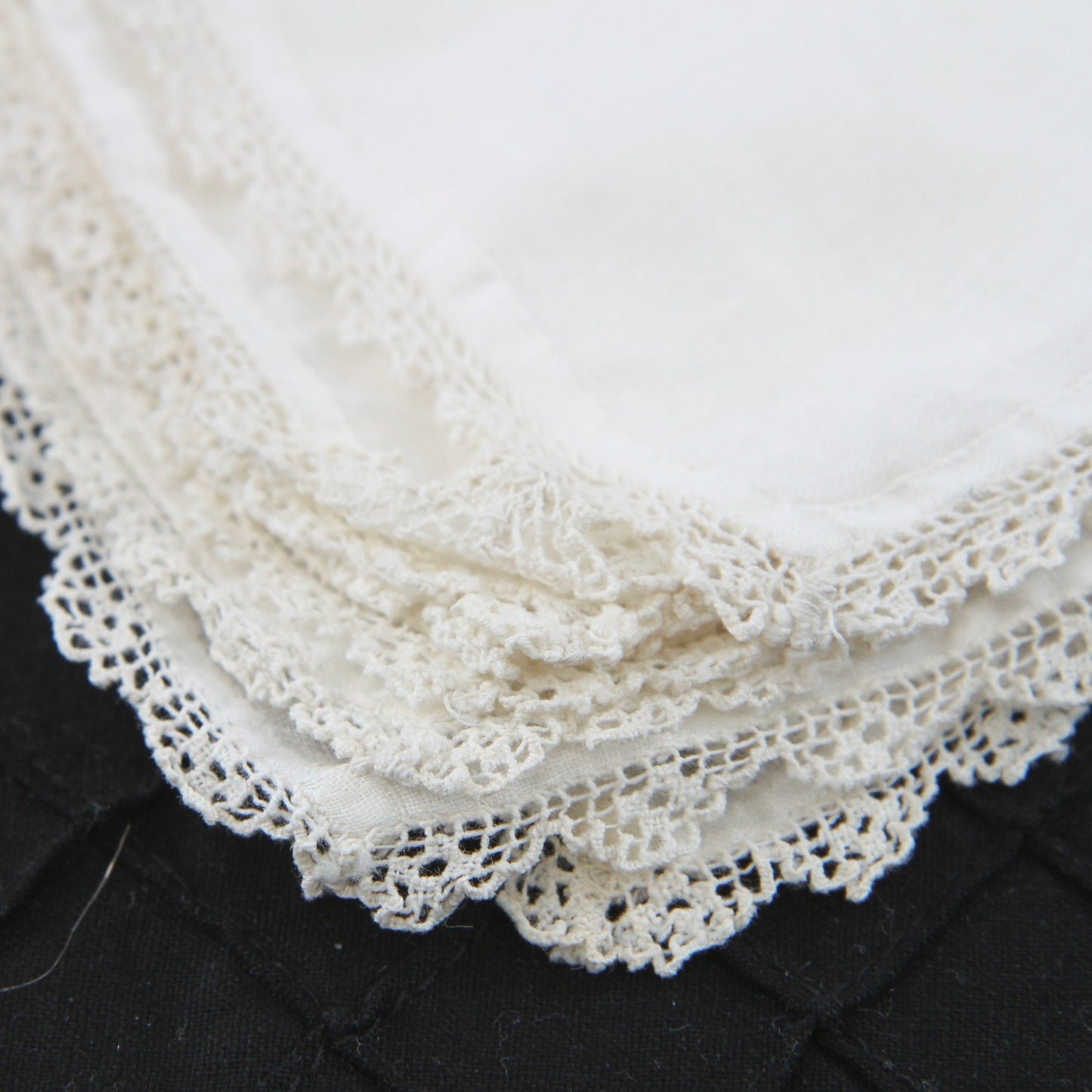 Vintage Nine 9 Fine Linen Hand Made Off White Napkins Made Lace 11 1/2" Square