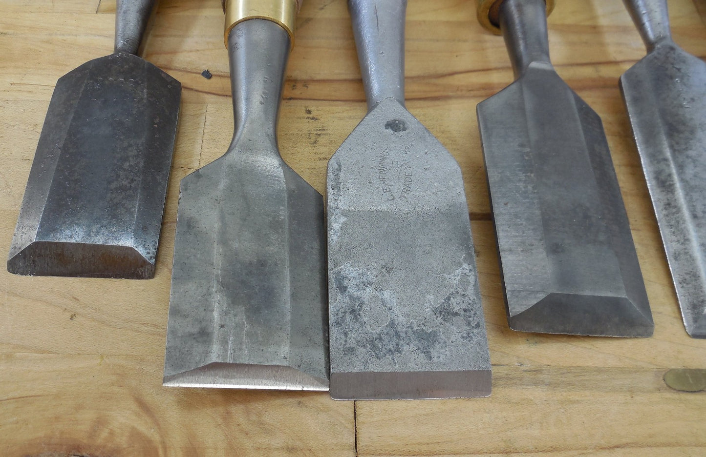 Estate Vtg. 7 Lot Wood Chisels 1"  1-1/4"  1-1/2"  Custom Steve Wus Wood Handles