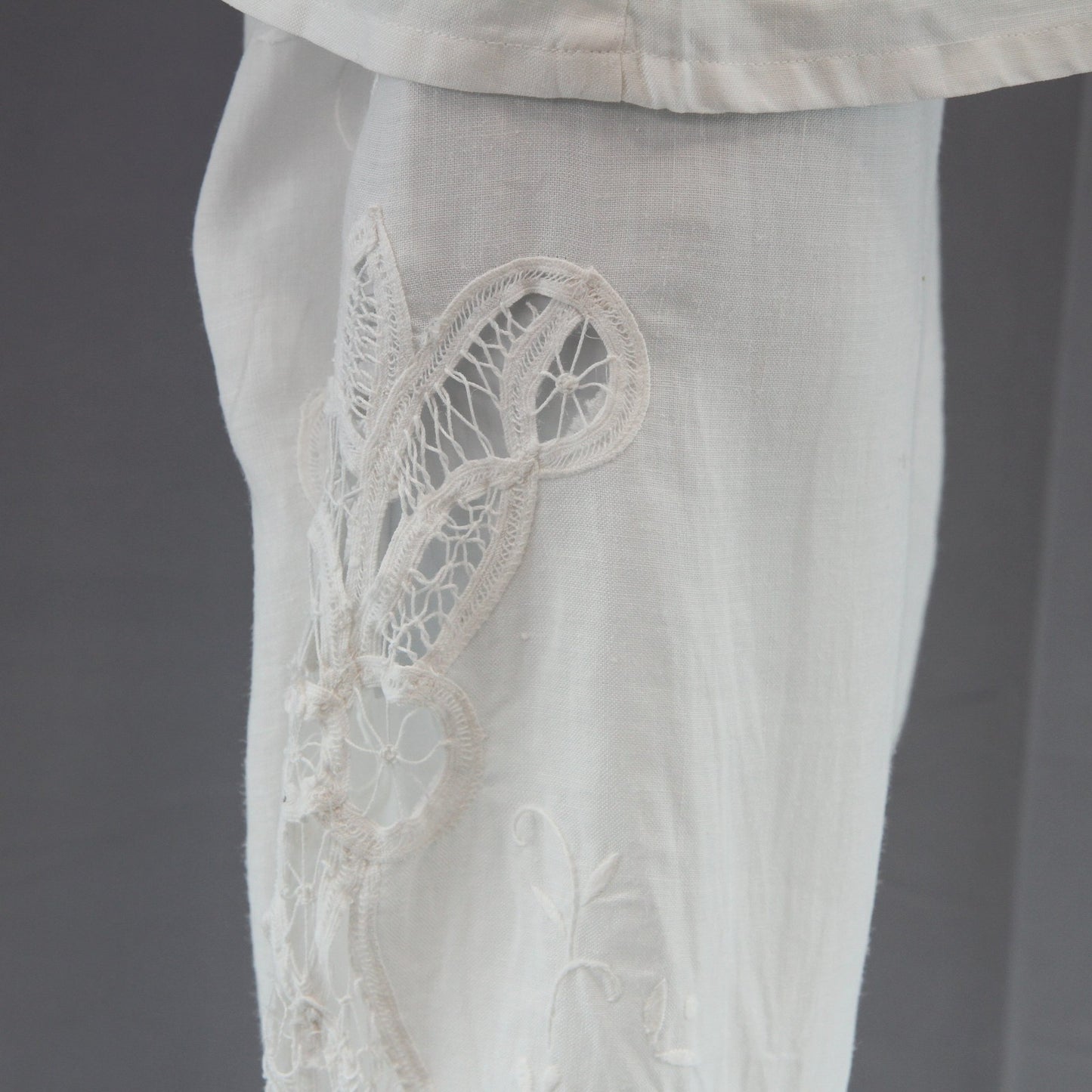White Linen Womens Pant Suite, Matching Separates, Battenberg Lace