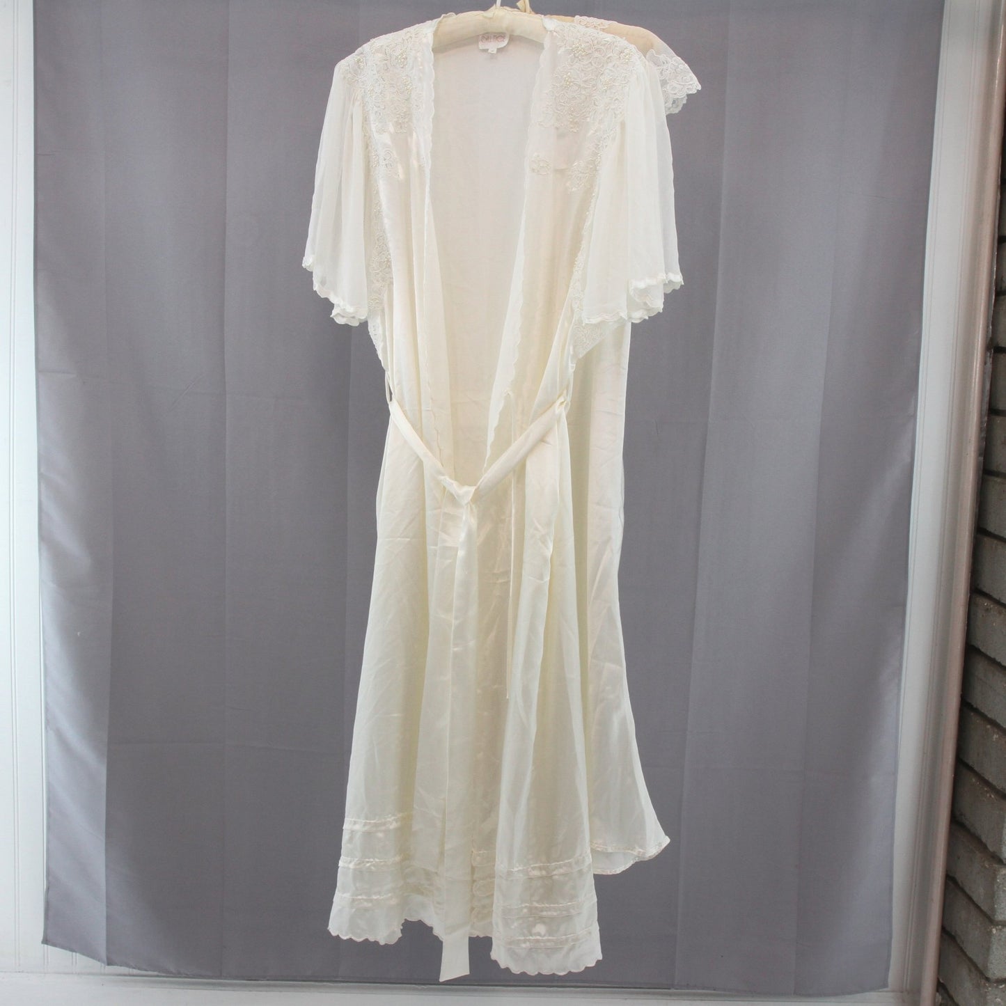 Vintage Bill Tice 1980s Gown & Negligee Peignoir White Ivory Lace Pearls S M