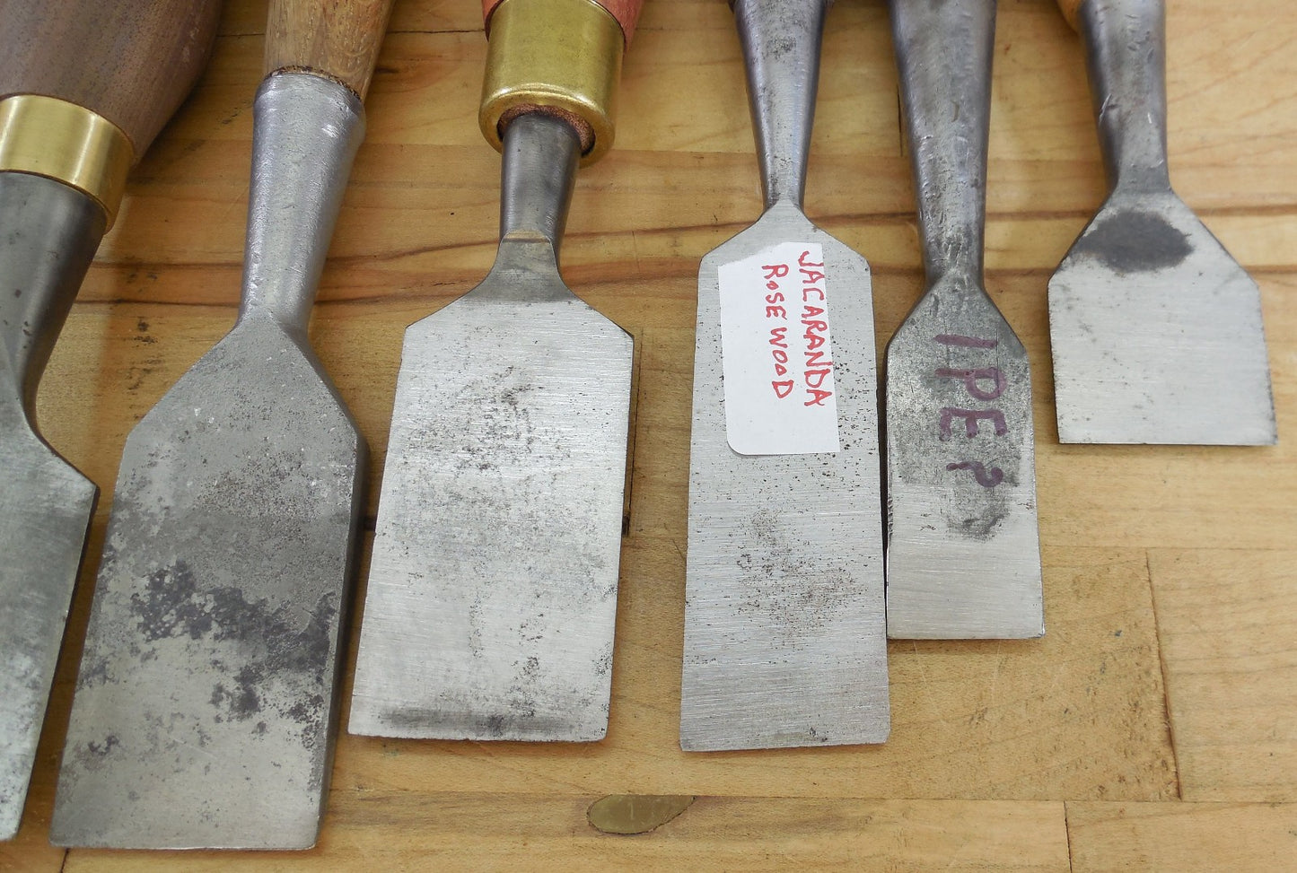 Estate Vtg. 7 Lot Wood Chisels 1"  1-1/4"  1-1/2"  Custom Steve Wus Wood Handles