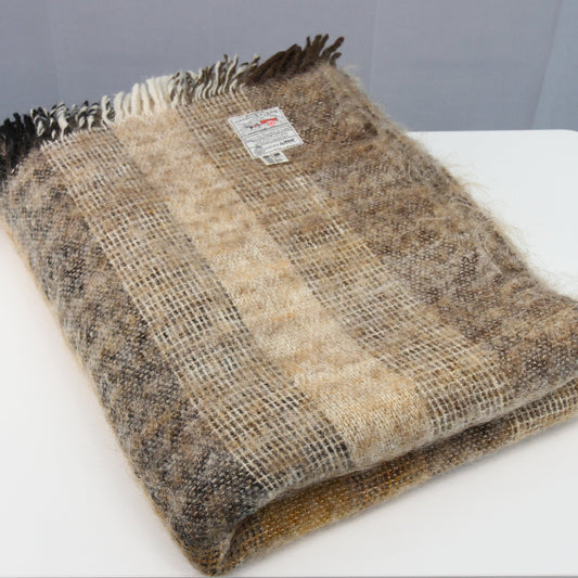 Avoca Handweavers Brown Beige Plaid Wool Throw Afghan Ireland 51"W X 66"L