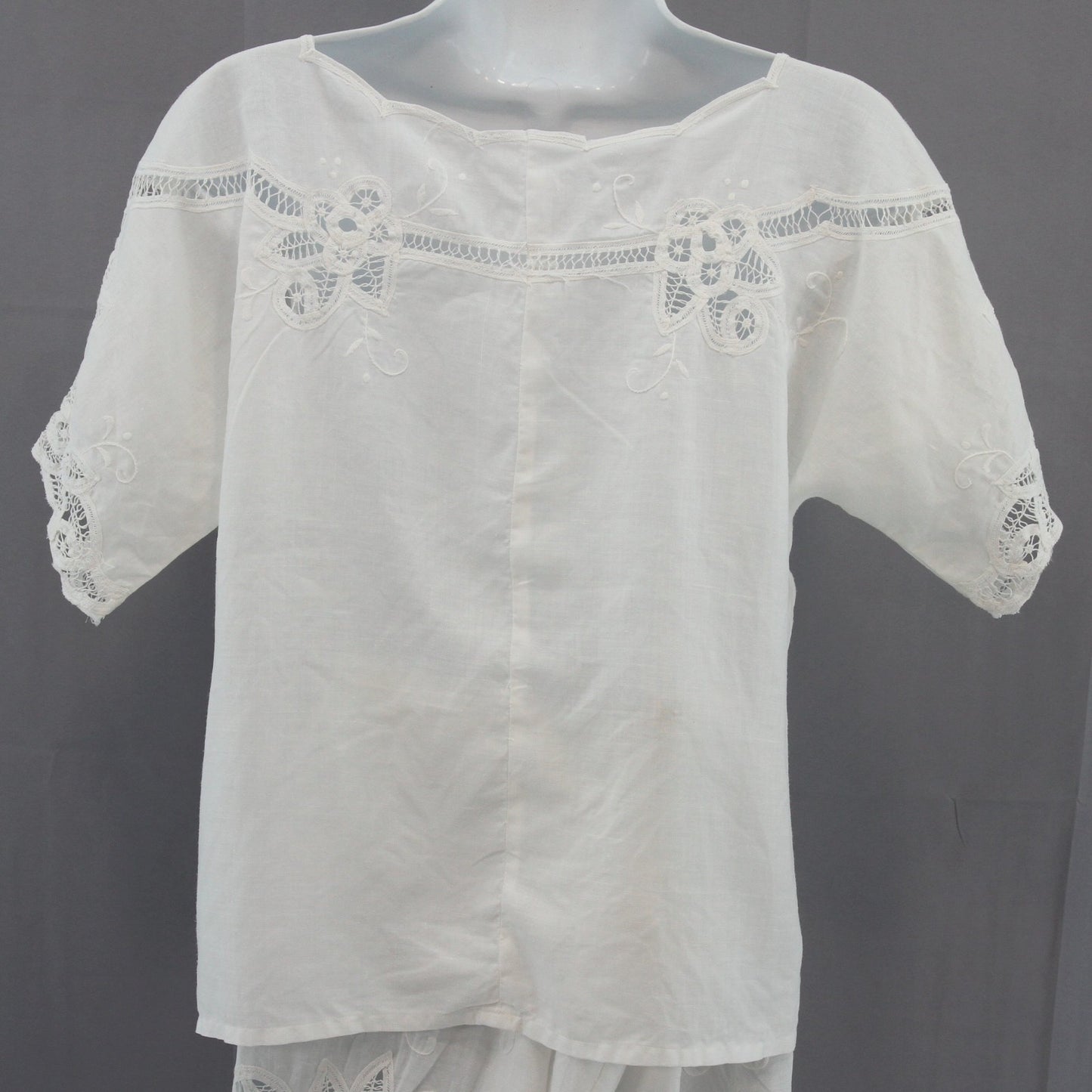 White Linen Womens Pant Suite, Matching Separates, Battenberg Lace