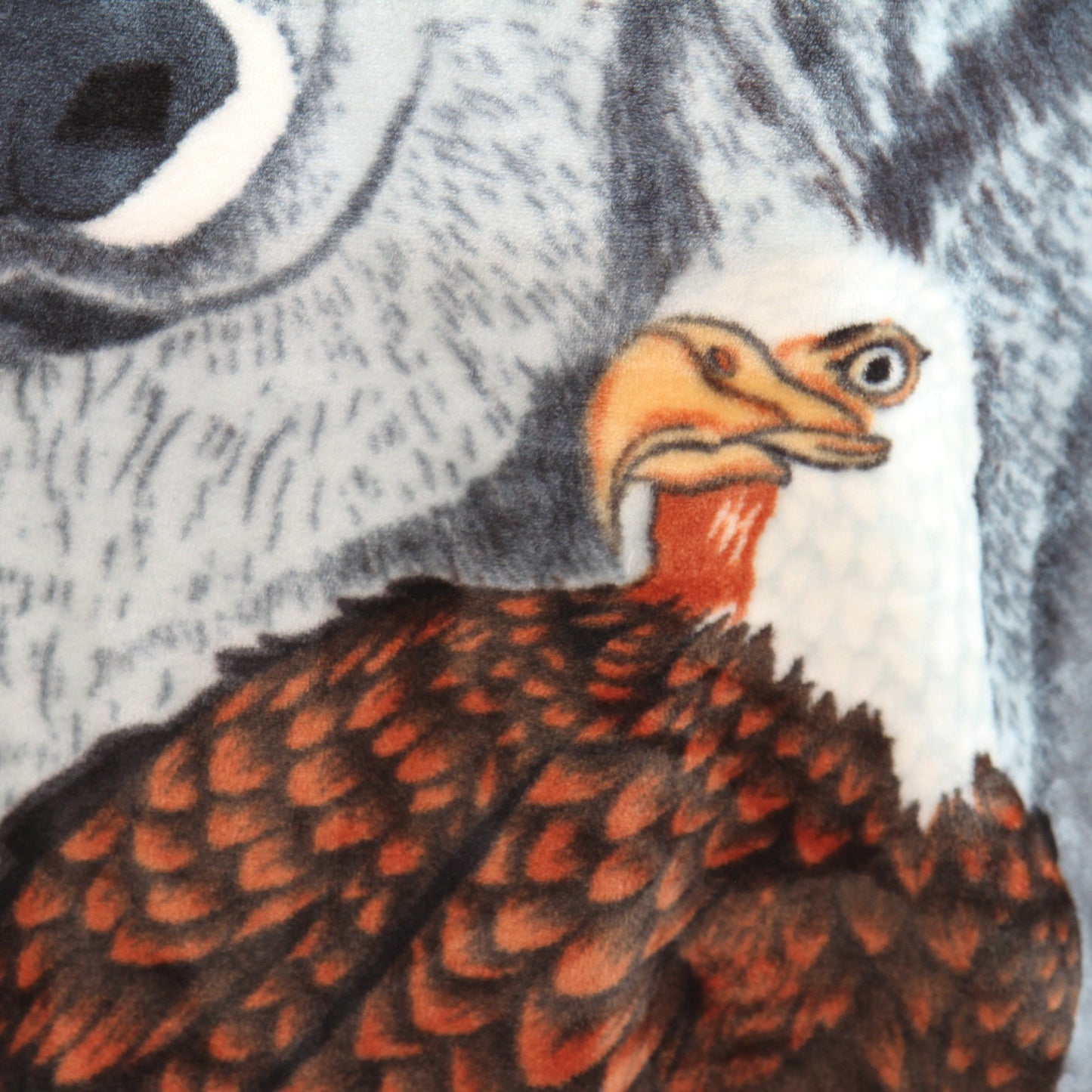 Vtg. Honey 2002 Plush Blanket Wolf & Eagle 80W X 92 1/2L