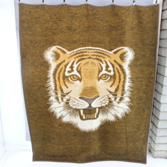 Vintage Safari Weavers Tiger Head Plush Blanket Throw West Germany 55W X 70L